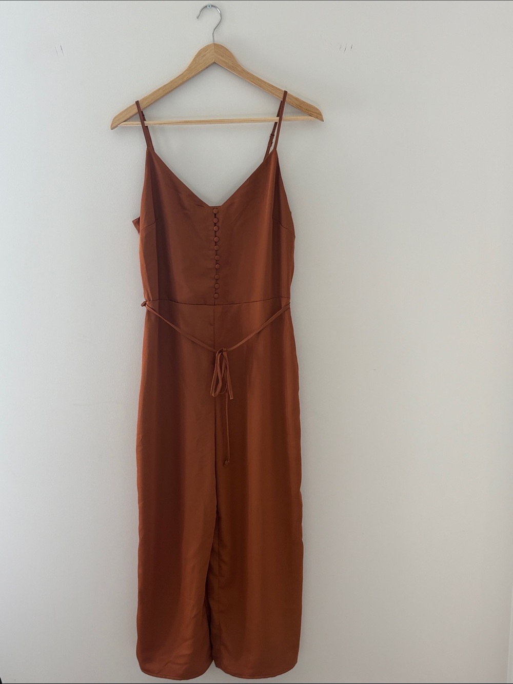 Dynamite Rust Brown Satin Spaghetti Strap Jumpsuit